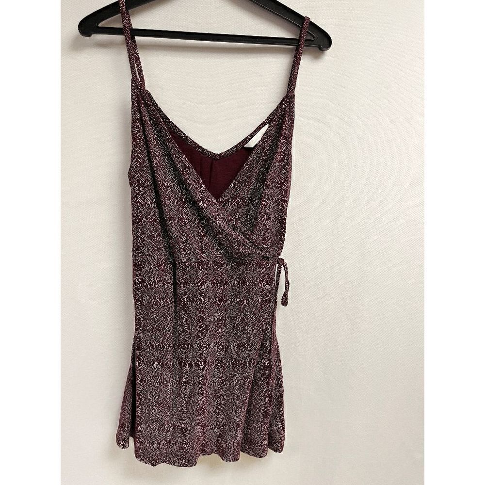 H&M Basics Womens Burgundy White Dots Sleeveless Wrap Mini Dress Size L